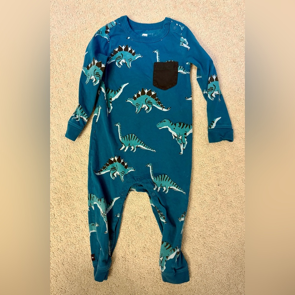 Tea Collection Blue Dinosaur Print Romper